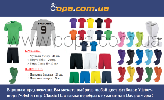 Купить Набор для команды Joma Team VICTORY - 20 шт. с нанесением номеров и фамилий! - оригинал, гара Купить Набор для команды Joma Team VICTORY - 20 шт. с нанесением номеров и фамилий! - оригинал, гара